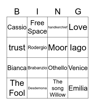 Othello Bingo Card