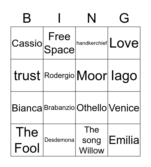 Othello Bingo Card