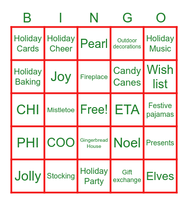 CHI Christmas Bingo Card