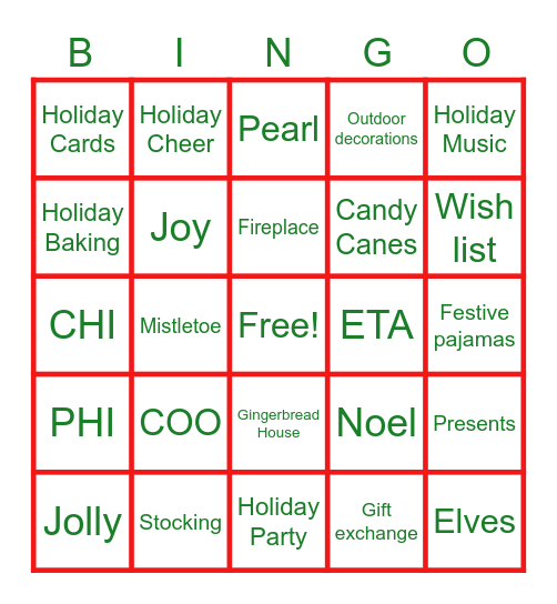 CHI Christmas Bingo Card