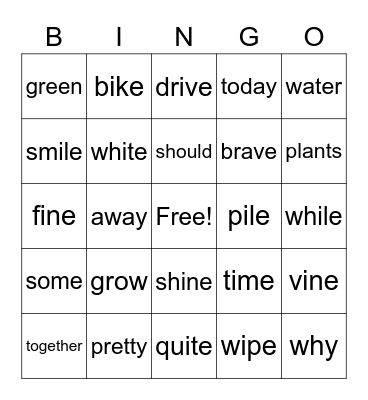 U 3 W 2 Bingo Card