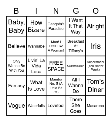 90's Bingo Card