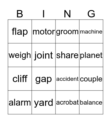 Vocabulary Bingo Card