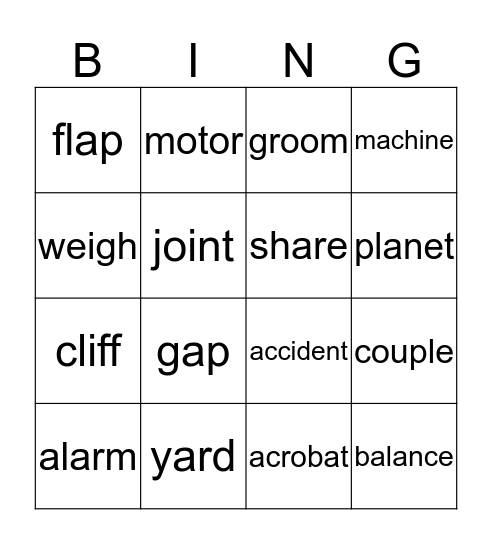 Vocabulary Bingo Card