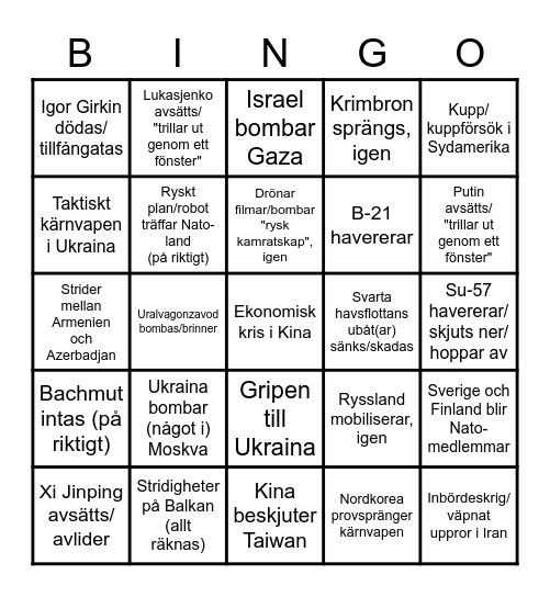 Utrikespolitisk Bingo 2023 Bingo Card