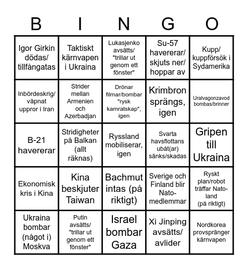 Utrikespolitisk Bingo 2023 Bingo Card