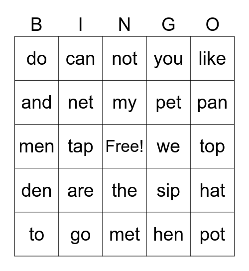 1st Bingo Card