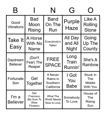 Peace and Love Bingo Card