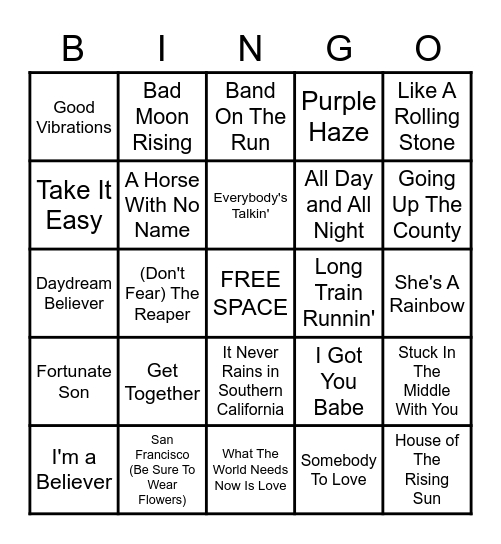 Peace and Love Bingo Card