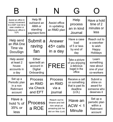 The SC's Year End Bingo Blast Bingo Card