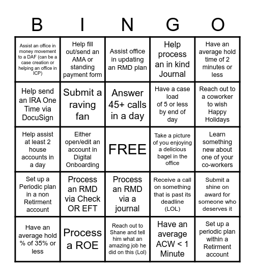 The SC's Year End Bingo Blast Bingo Card