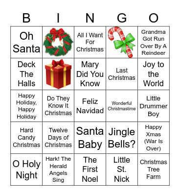 Xmas Musical Drag Bingo Card
