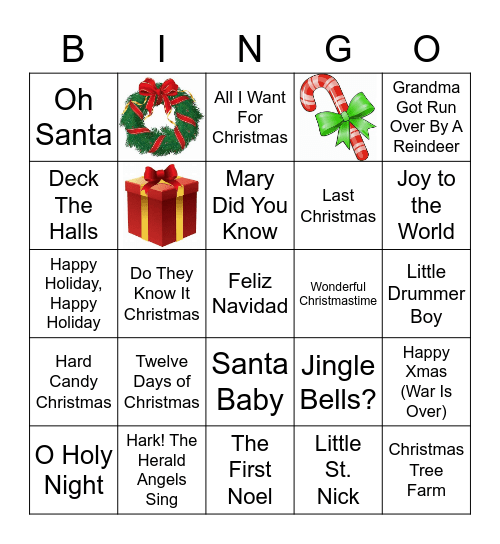 Xmas Musical Drag Bingo Card