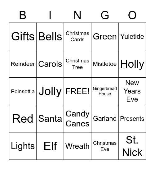 December Bingo Card