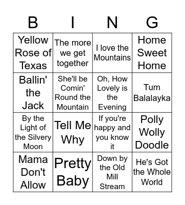 Musical Bingo Card