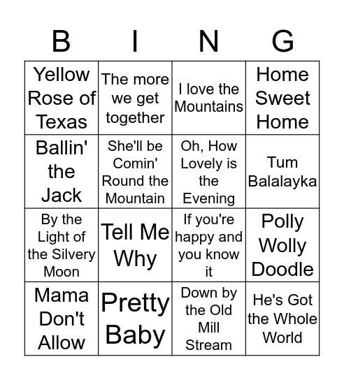 Musical Bingo Card