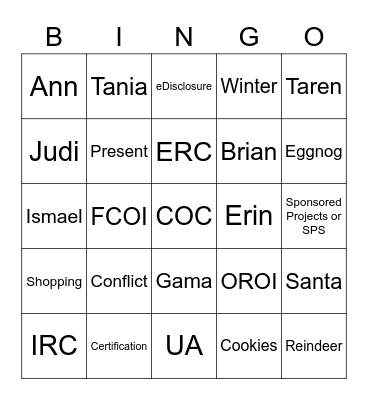 OROI Holiday Bingo Card