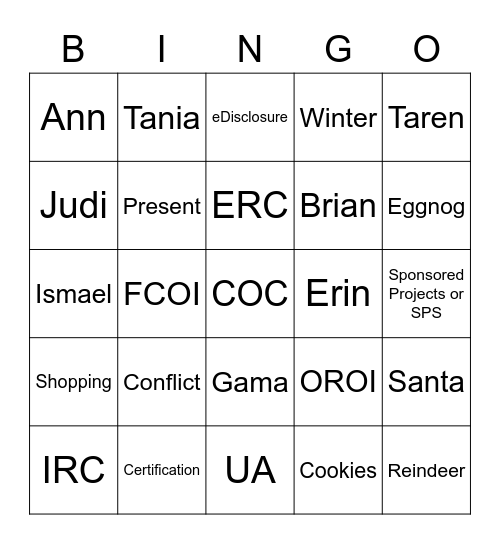 OROI Holiday Bingo Card
