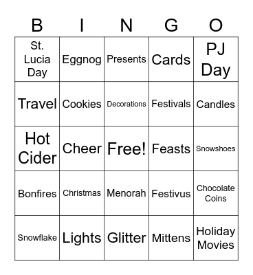 Holiday Bingo Card