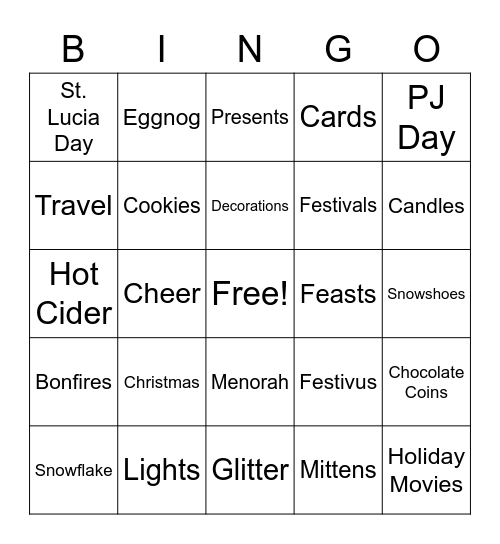 Holiday Bingo Card