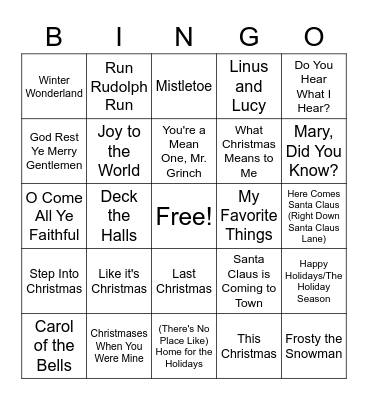 Christmas Songs Bingo Card