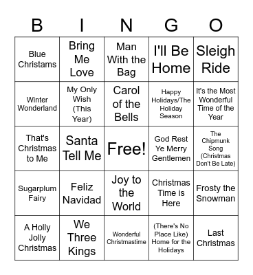 Christmas Songs Bingo Card