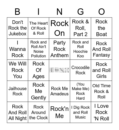 Songs That Have "Rock" In The Title Bingo Card