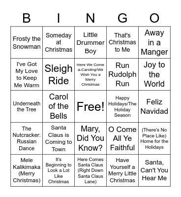 Christmas Songs Bingo Card