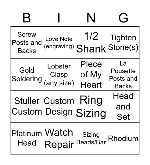 Repair Bingo Card