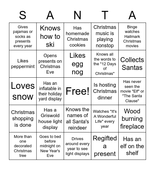Christmas Who's Who Bingo Card