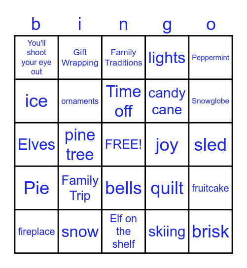 Winter Holiday Bingo Card