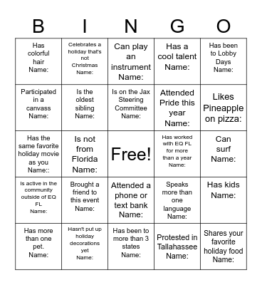 Getting to Know Your Fellow Volunteers Bingo Card