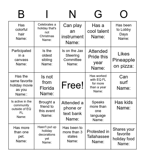 Getting to Know Your Fellow Volunteers Bingo Card