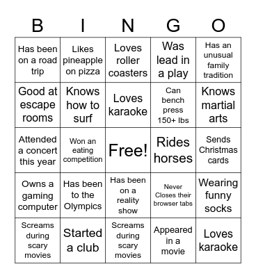 Happy Hour Bingo Card
