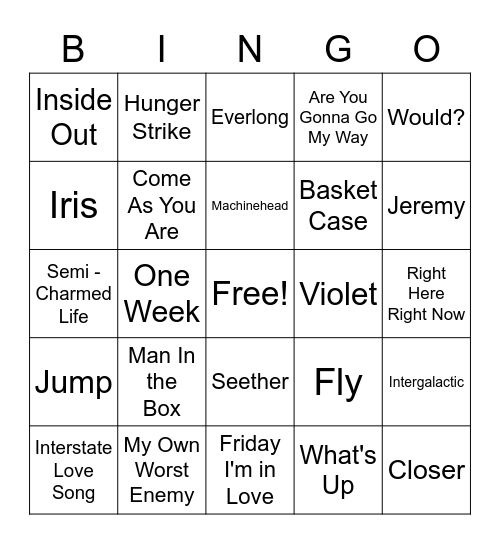 90's Music - 2 Bingo Card