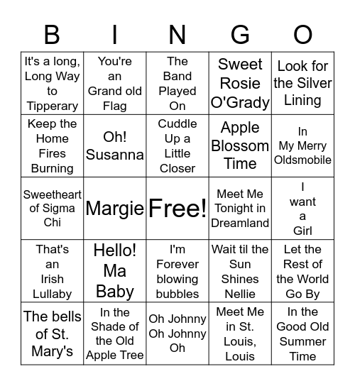 Musical Bingo Volume 2 Bingo Card