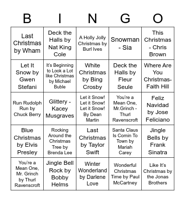 Holiday Muzingo Bingo Card