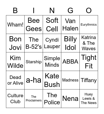 80s Music Bingo Card