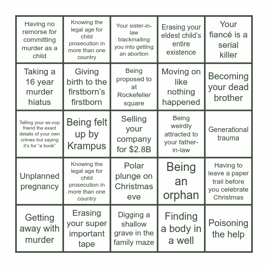 The Family Game Bingo Card