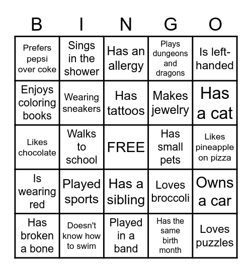 Untitled Bingo Card