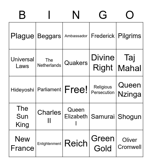 Early Modern History Bingo Card