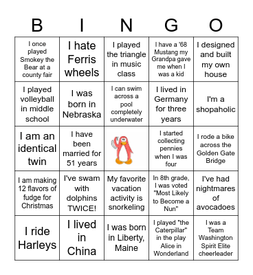 Getting to Know You BINGO Card