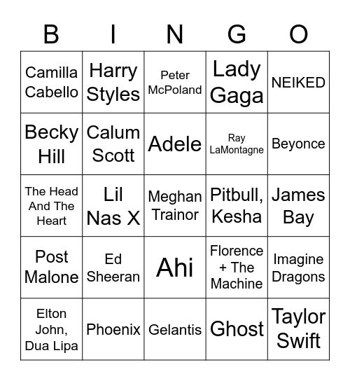 2022 Hits Music Bingo Card