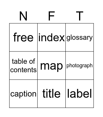 Non Fiction Text Features Bingo Card