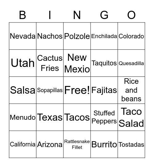 Southwest Region Bingo Card