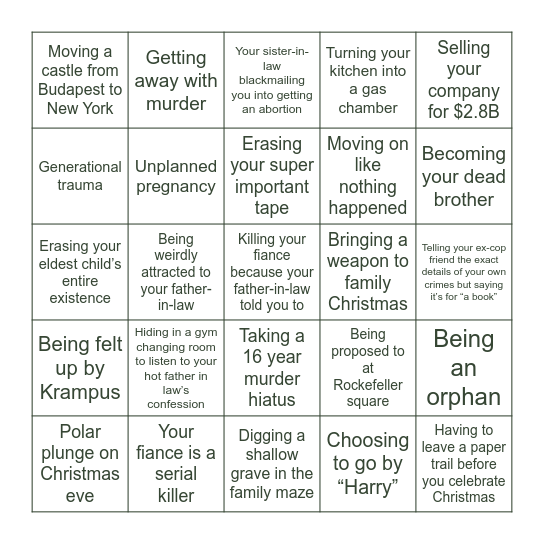 The Family Game Bingo Card