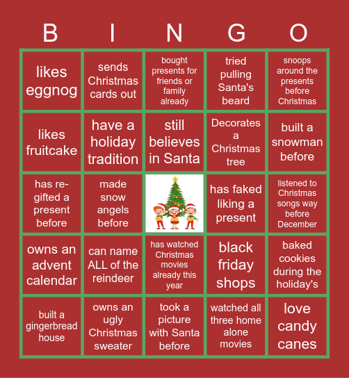 Virtual Holiday Bingo Card