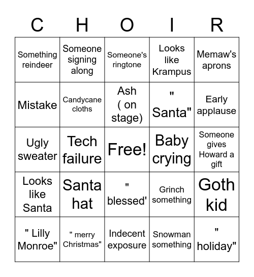 Choir bingo Card