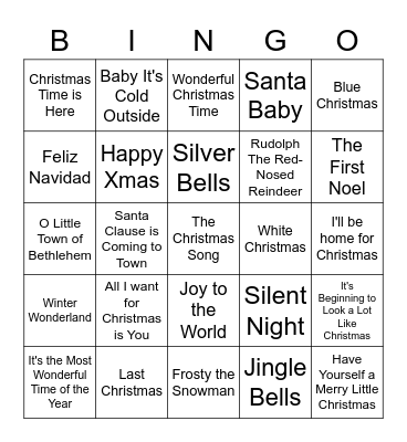 Christmas Song Bingo Card