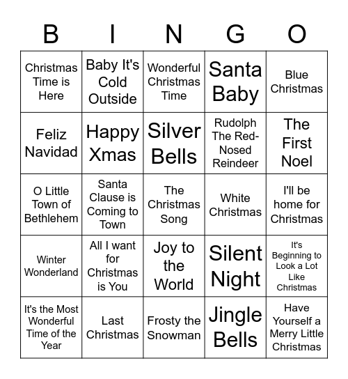 Christmas Song Bingo Card